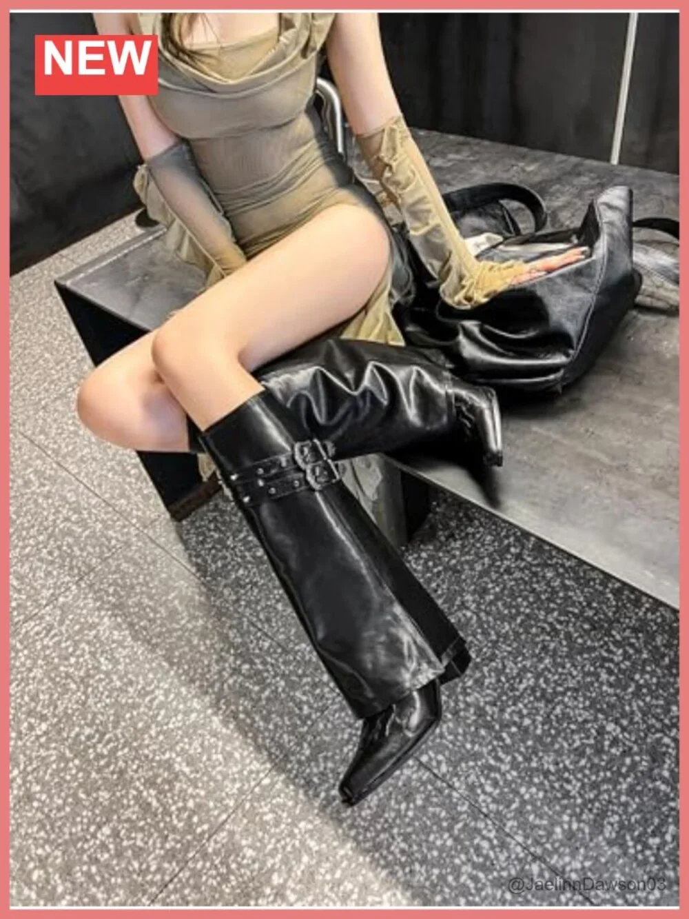 Fold Over Knee High Boots Chunky Block Mid Heel Women Pull On Wide Calf